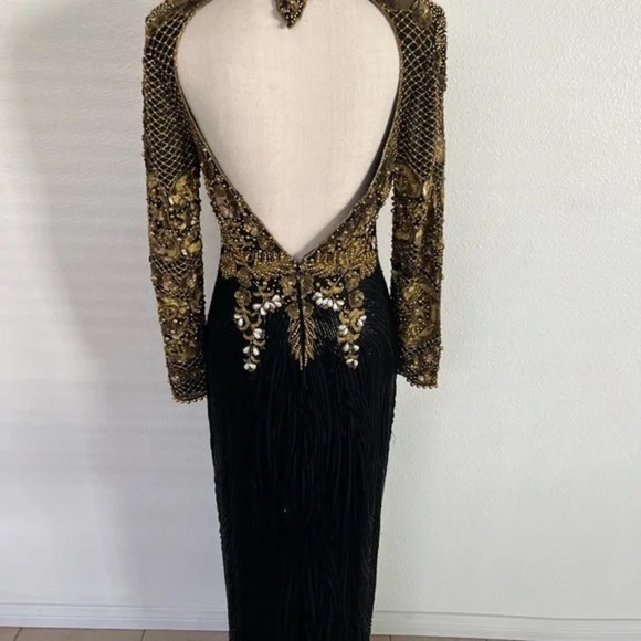 Naeem Khan Riazee Nights 80s X Open Back Slit Leg Pure Silk Long Sleeve Gown VTG - Picture 3 of 16